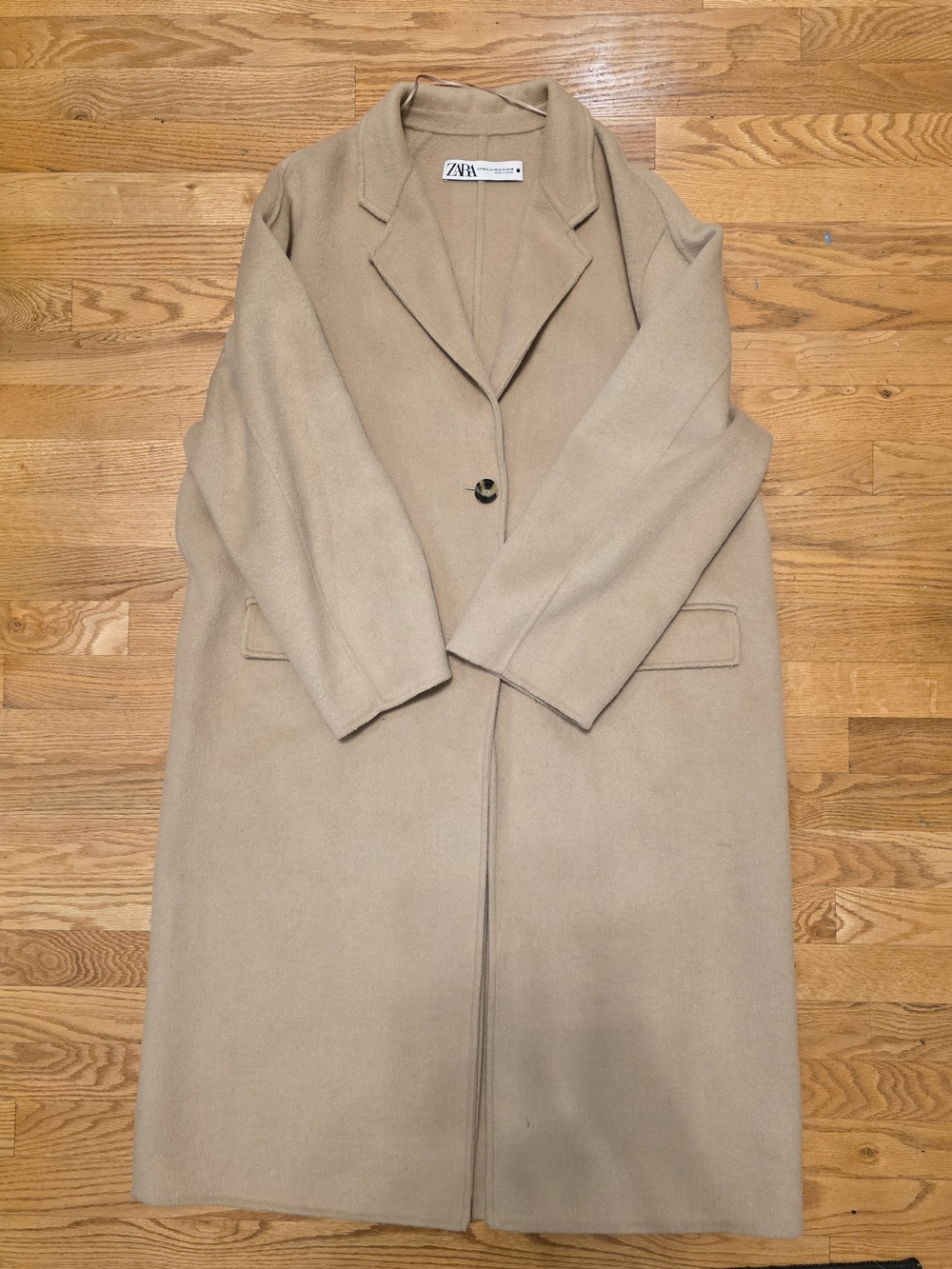 Zara Camel Double-Button Long Trench Coat